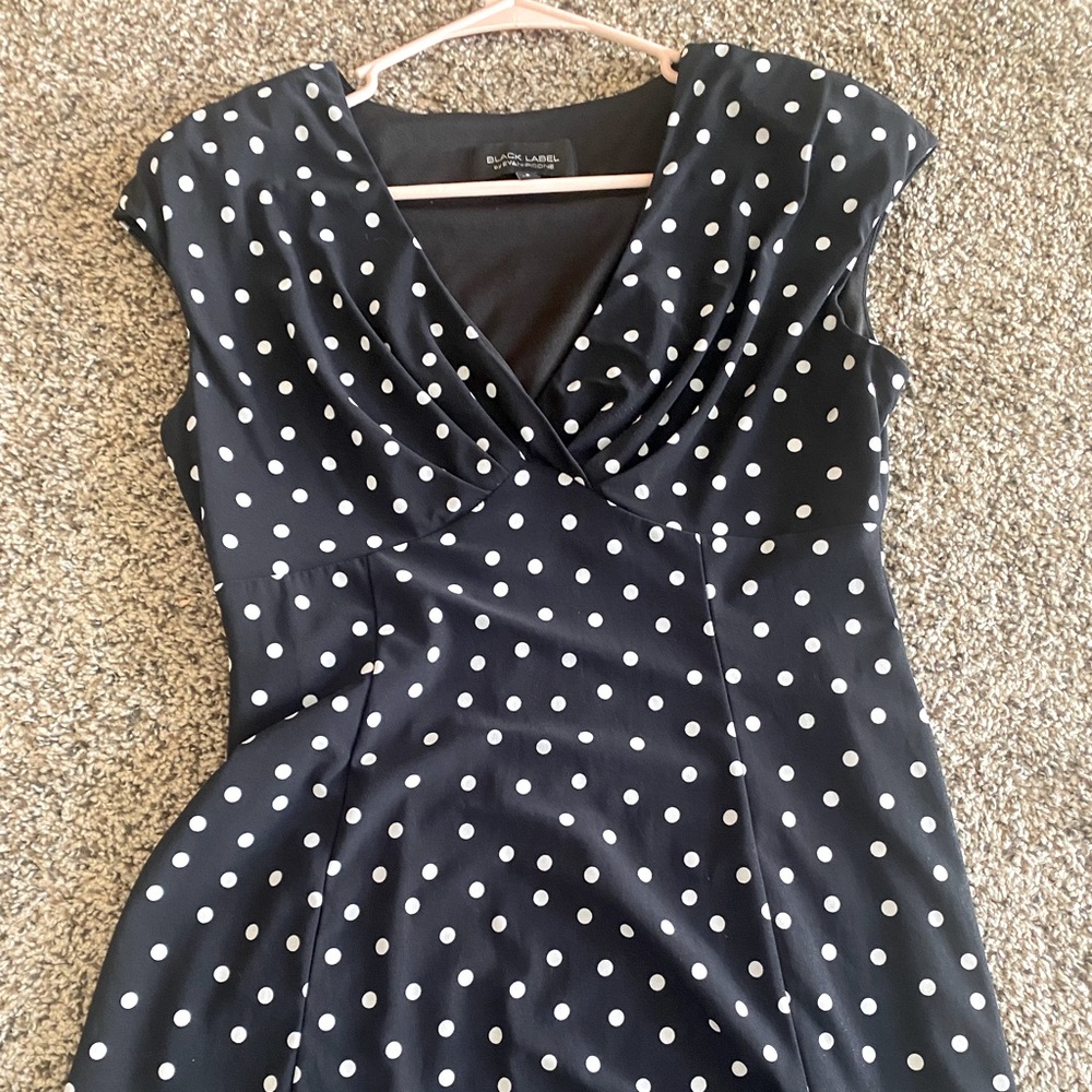 Evan Picone Black Polka Dot Midi Dress